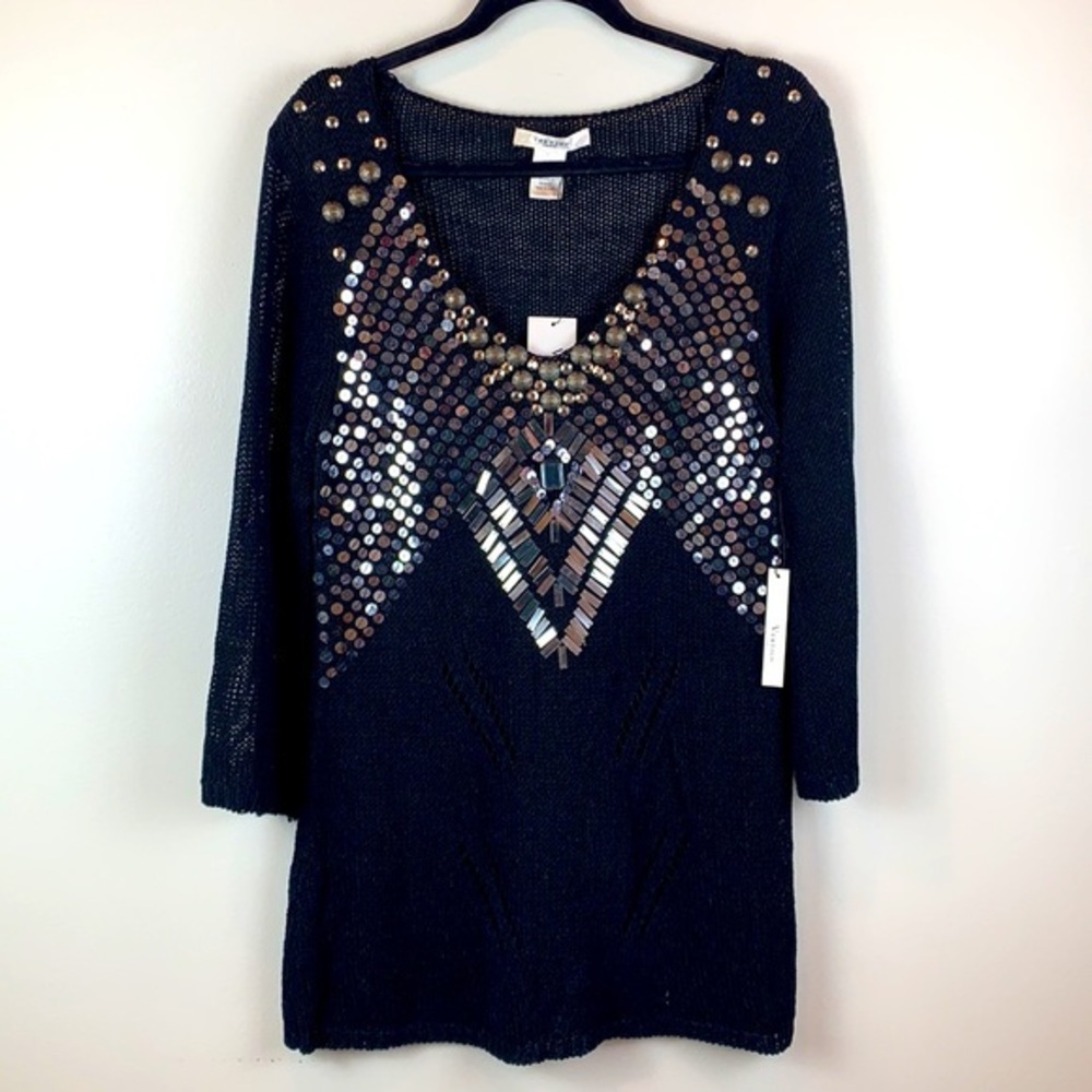 Vertigo Paris Embellished Open Knit Sweater Dress Tunic NWT